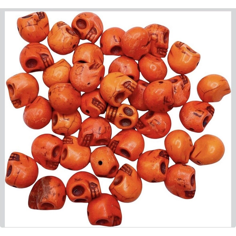 3 Packs - Mandala Crafts 40 PCs 12mm Small Orange Skull Beads for Jewelry Making